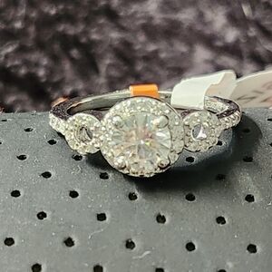 Sterling Silver Round Halo Cubic Zirconia Three-Stone Ring - White